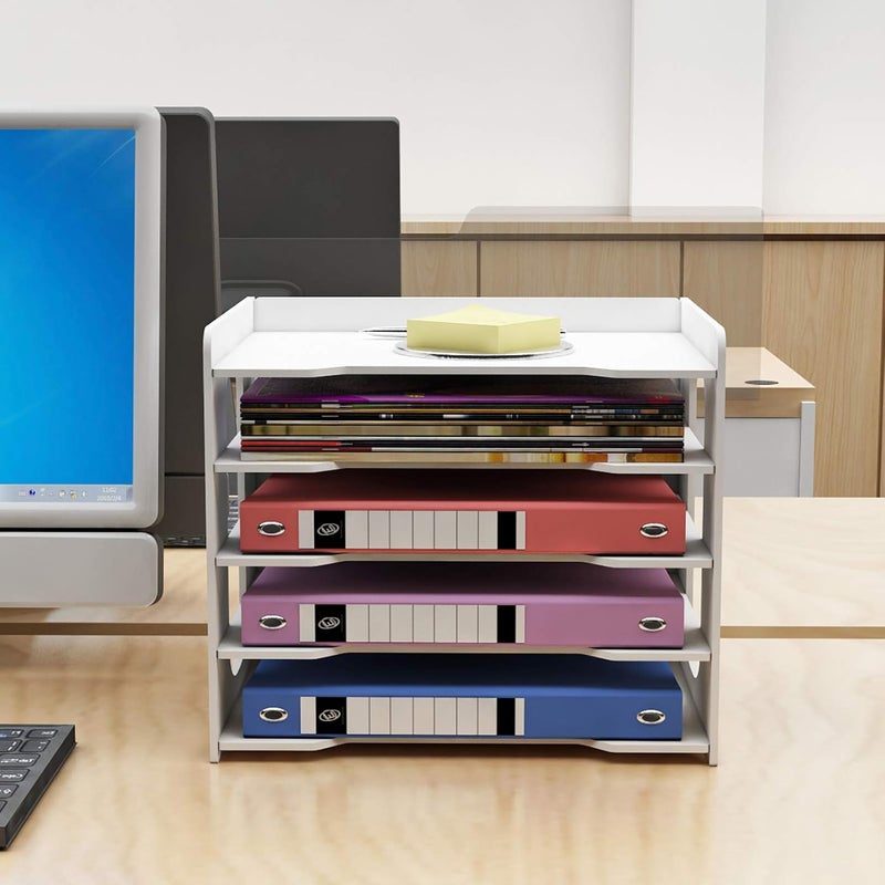 بونسيا PUNCIA A4 Letter Tray 5 Storage Compartments PVC Desk File Organiser Paper Tray File Storage System Document Holder for Office Study School Office - Image 1