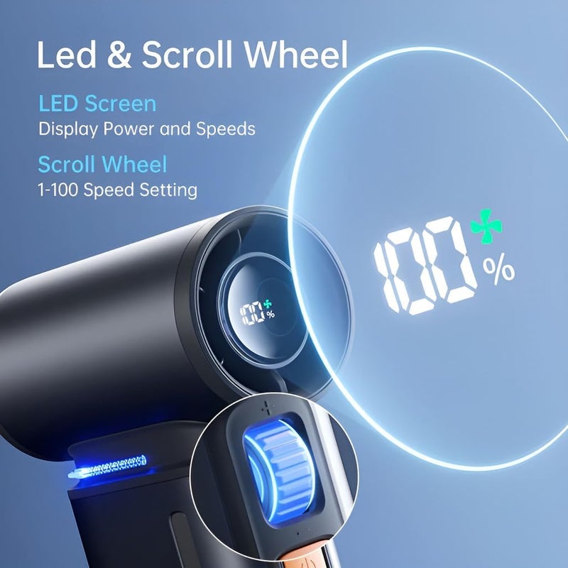 JISULIFE Big & small space compatible Portable Handheld Turbo Fan, 100 Speeds Adjustable Mini Personal Fan, 9000mAh USB Rechargeable Fan Battery Operated, LED Display, Metal Shell with Accessories Gifts for Men Women Travel- Grey Assorted trendy color picks - Image 3