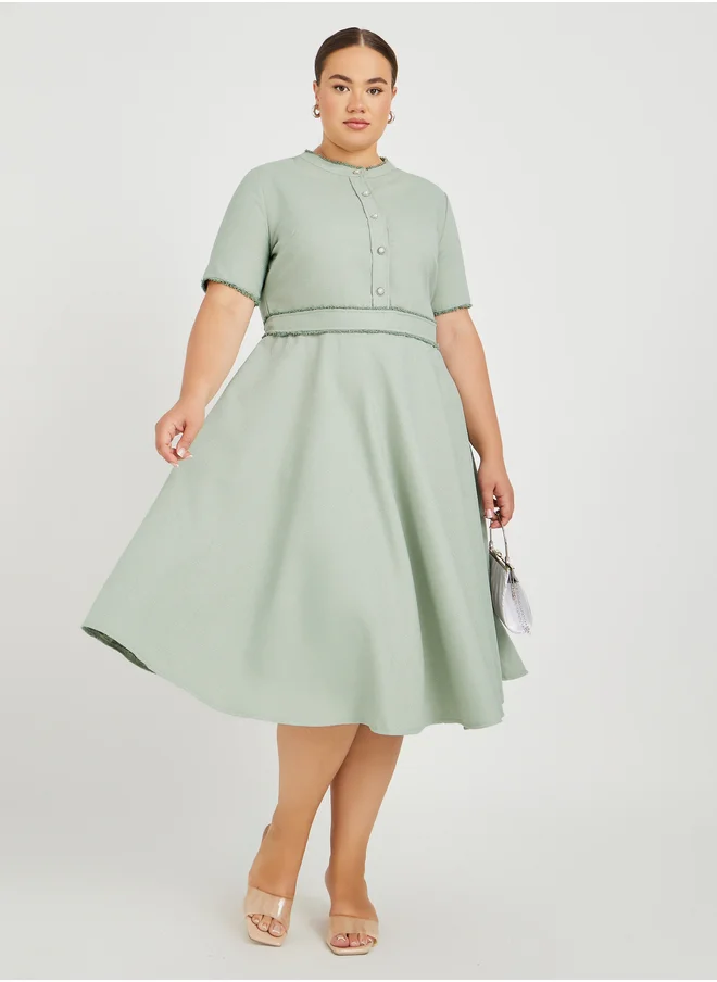 ستايلي Plus Size Short Sleeves A-Line Midi Dress
