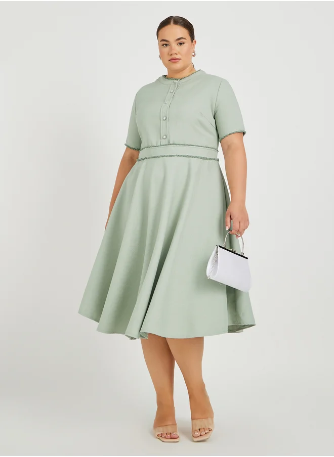 ستايلي Plus Size Short Sleeves A-Line Midi Dress