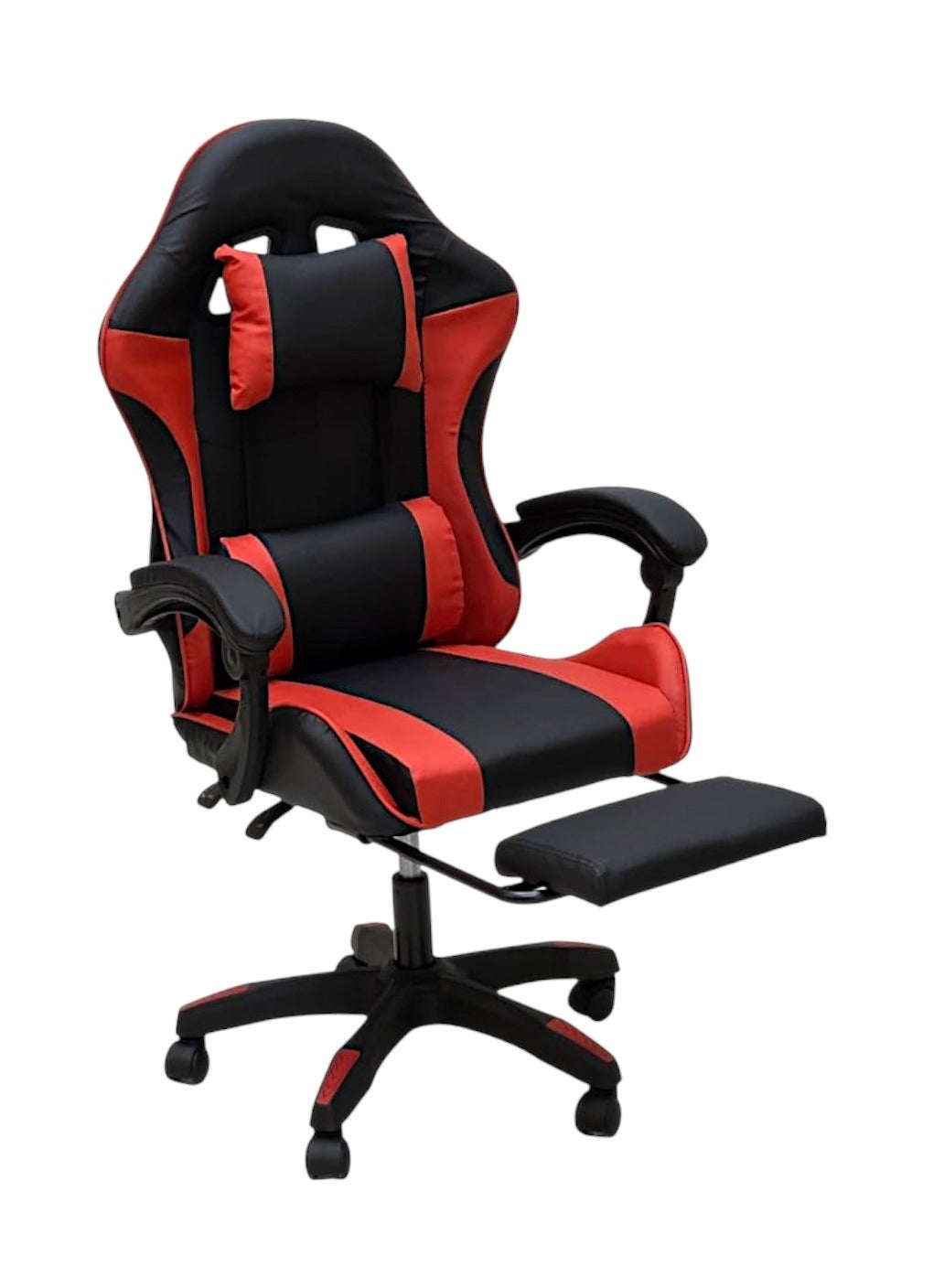 SBF Gaming Chair with Footrest – High Back PU Leather Ergonomic Office Desk Chair with Adjustable Height, Reclining Backrest, Headrest & Lumbar Support – Swivel Computer Gaming Chair, Red Black