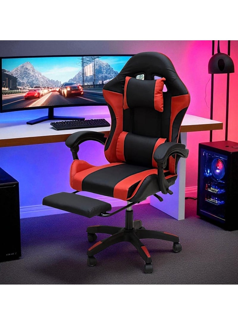 مفروشات صابر واخوانه (ذ.م.م) SBF Gaming Chair with Footrest – High Back PU Leather Ergonomic Office Desk Chair with Adjustable Height, Reclining Backrest, Headrest & Lumbar Support – Swivel Computer Gaming Chair, Red Black - Image 2