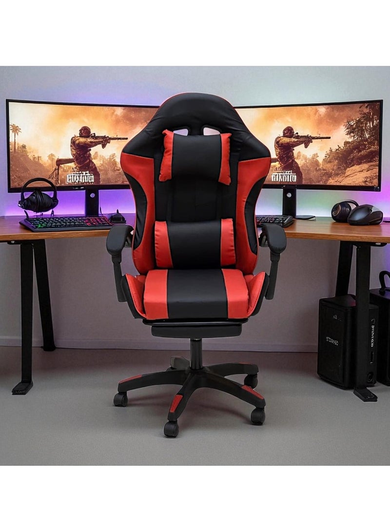 مفروشات صابر واخوانه (ذ.م.م) SBF Gaming Chair with Footrest – High Back PU Leather Ergonomic Office Desk Chair with Adjustable Height, Reclining Backrest, Headrest & Lumbar Support – Swivel Computer Gaming Chair, Red Black - Image 3