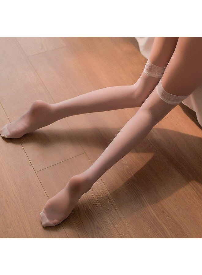 Perfect Zhenmei Silk Stockings For Women, Anti-snagging White Silk Lace Trim Thigh-high Socks, Leg-flattering College Style Jk Base Tights, White 7004 - Image 1