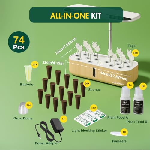 aGratHav Hydroponics Growing System Kit, Indoor Herb Garden, 14 Pods Upgraded LCD Display, LED Grow Light Quiet Smart Water Pump Automatic Timer, Hydroponic Planter for Home Kitchen Office (White) - Image 3