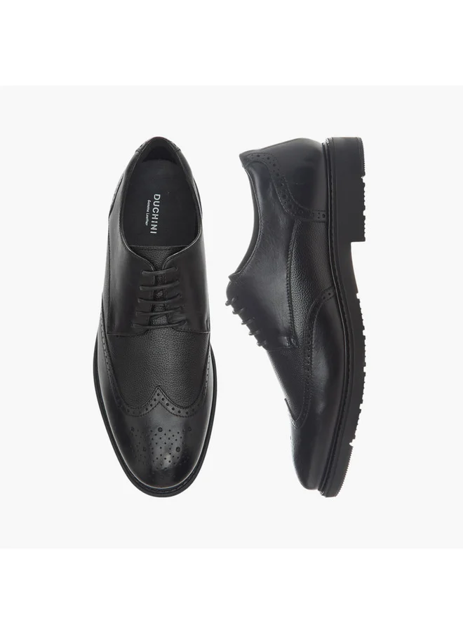 DUCHINI Men's Textured Derby Shoes with Lace-Up Closure