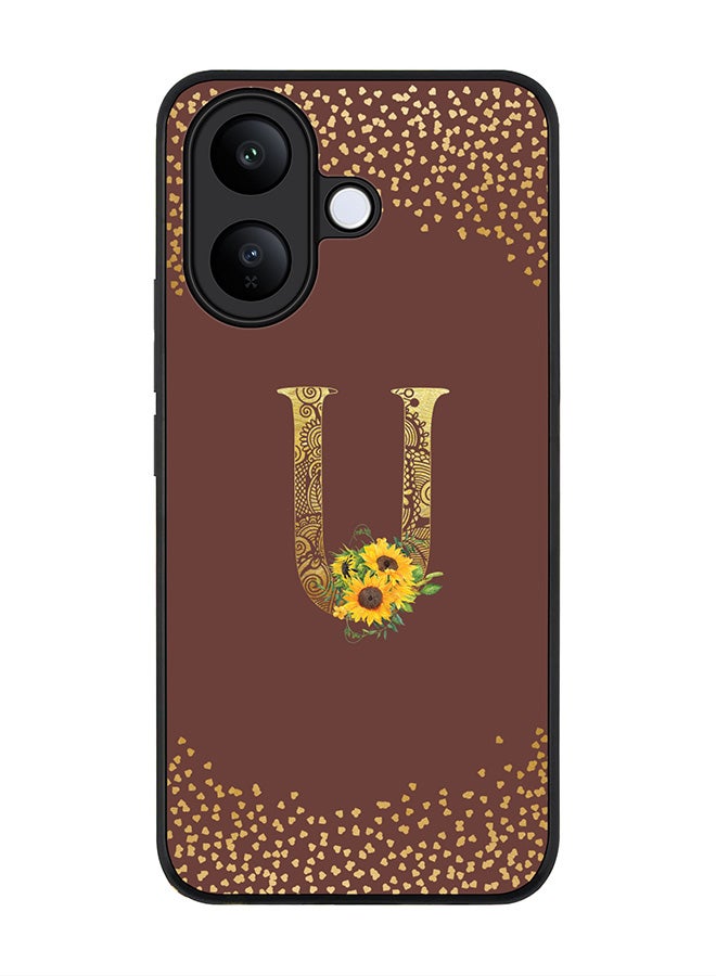 Stylizedd For vivo V60 Lite 5G / V60 Lite 4G Case,Slim fit Camera Protection, Shockproof Thin Phone cover  - Custom Floral Monogram - U  (Brown ) - Image 1