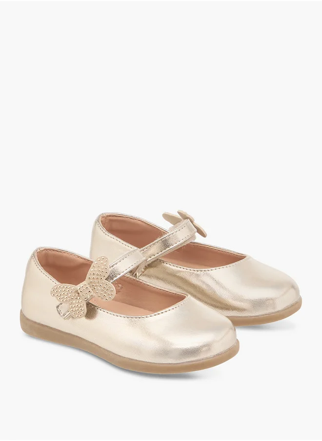 Barefeet Girls Butterfly Accent Mary Jane Shoes with Hook and Loop Closure