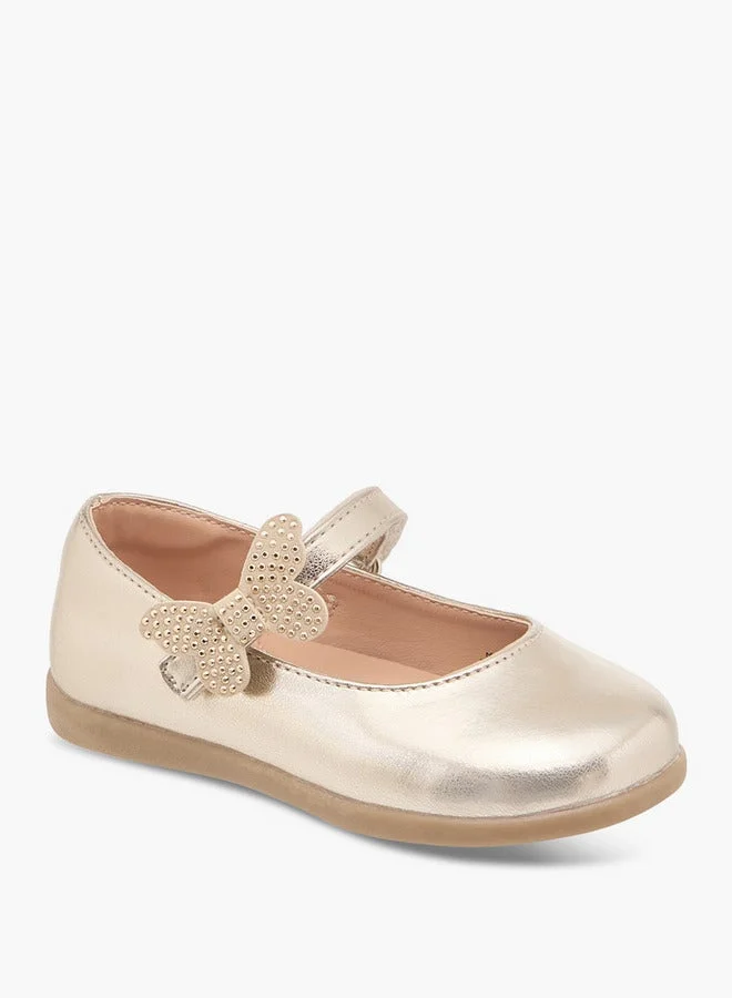 Barefeet Girls Butterfly Accent Mary Jane Shoes with Hook and Loop Closure