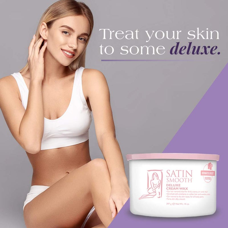Satin Smooth Deluxe Cream Hair Removal Wax - Soft Wax for Face & Body, Professional Waxing for Sensitive Skin, Thick & Curly Hair, 14 oz, 1-Pack - Image 5