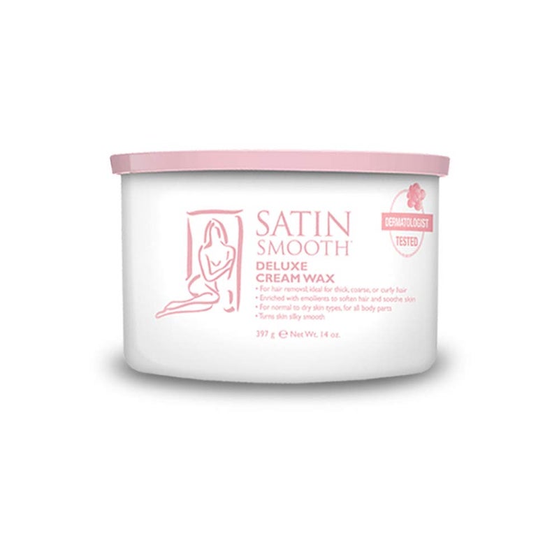 Satin Smooth Deluxe Cream Hair Removal Wax - Soft Wax for Face & Body, Professional Waxing for Sensitive Skin, Thick & Curly Hair, 14 oz, 1-Pack - Image 1