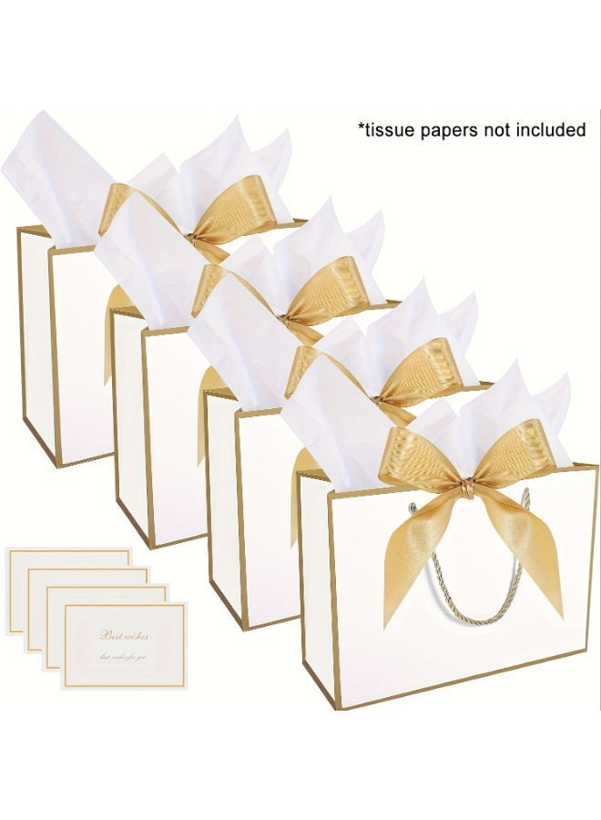 مجموعة من 8 قطع من أكياس الهدايا الورقية والبطاقات - 4 أكياس هدايا مع شرائط + 4 بطاقات تهنئة لأعياد الميلاد وحفلات الزفاف وحفلات الزفاف وحفلات عيد الحب وحفلات رأس السنة الجديدة - Image 1