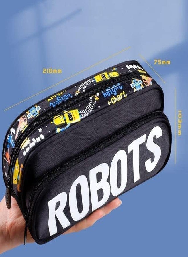 Funspark Pencil Pouch Multi-Purpose Zipper Pouch Case, Travel Pouch Bag, Stationery Organizer Bag, Pen & Pencil Pouch for School & College, Birthday Return Gift for Kids (Robots-Black) - Image 3