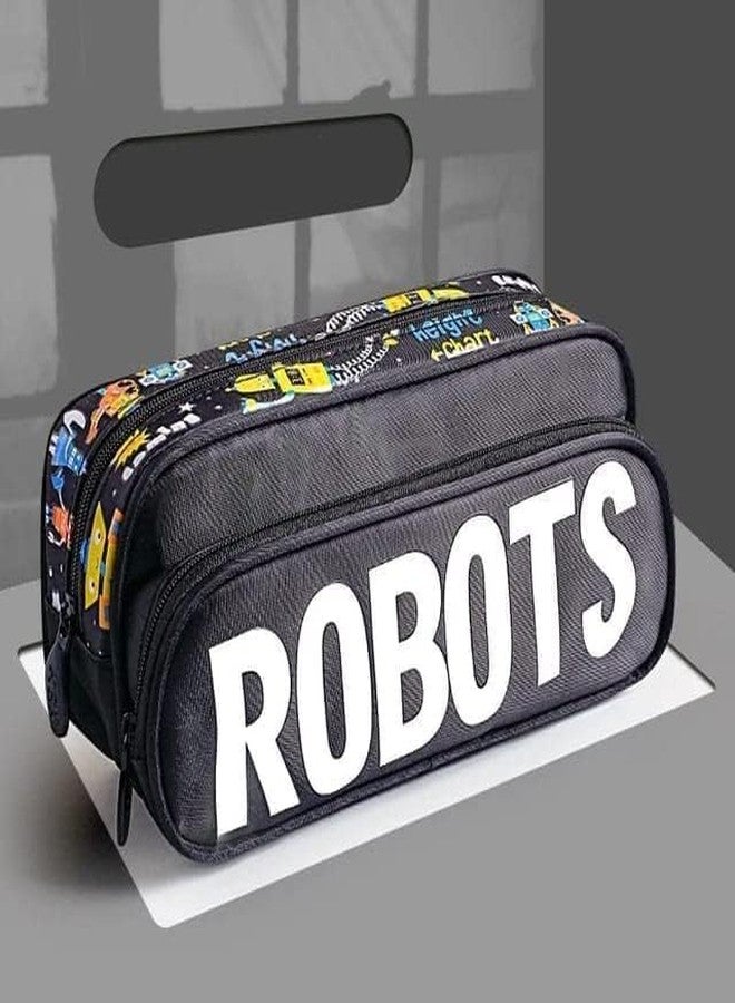 Funspark Pencil Pouch Multi-Purpose Zipper Pouch Case, Travel Pouch Bag, Stationery Organizer Bag, Pen & Pencil Pouch for School & College, Birthday Return Gift for Kids (Robots-Black) - Image 2