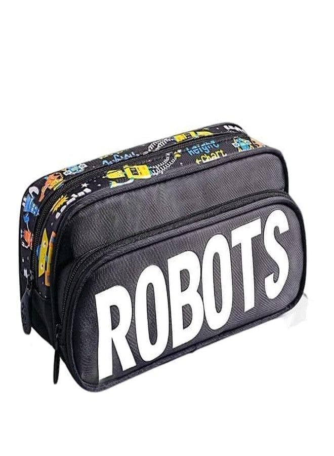 Funspark Pencil Pouch Multi-Purpose Zipper Pouch Case, Travel Pouch Bag, Stationery Organizer Bag, Pen & Pencil Pouch for School & College, Birthday Return Gift for Kids (Robots-Black) - Image 1