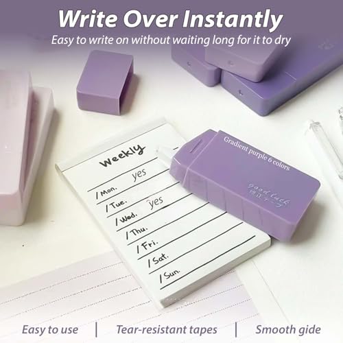 Homeaura Correction Tape Pack | 6 Pcs 12m x 5mm Correction Tape | Whitener Pen Whitener Tape for Journals | Whitener Correction | Correction Tape Refill | Tape Whitener Gradient Purple - Image 3