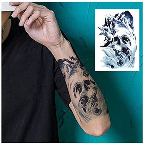 Ooopsiun 10 Sheets Large Arm Temporary Tattoos For Men Adults, Skull Skeleton Fake Arm Tattoo stickers Halloween Day of the Dead - Image 2