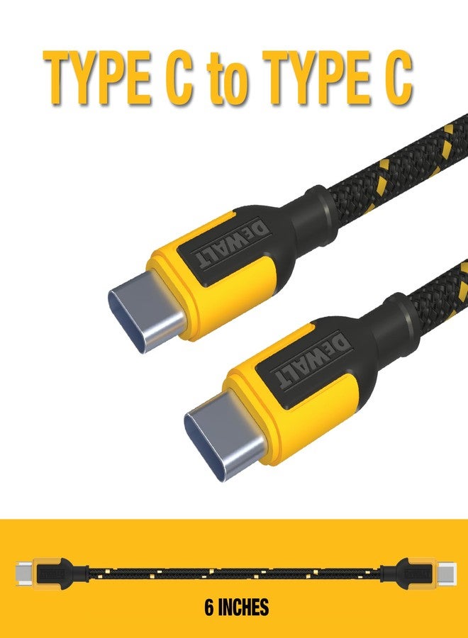 DEWALT Heavy Duty Short USB C to USB C 60W Cable (2 Pack 6in.), Durable Type C Fast Charging Nylon Braided Cord, Compatible with iPhone 16/15 Series, Android Samsung Galaxy S24/S23/S22/ Ultra - Image 2