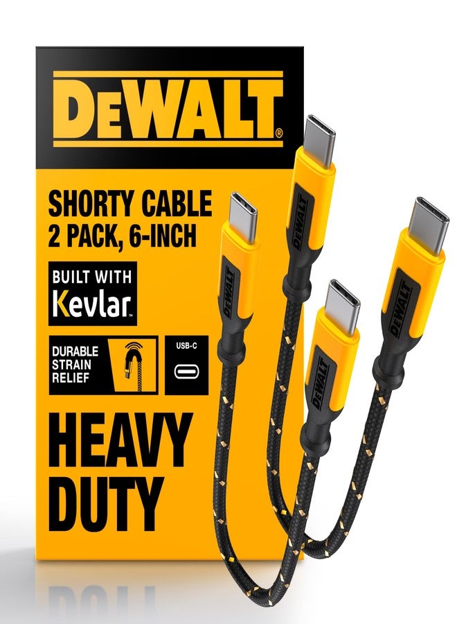 DEWALT Heavy Duty Short USB C to USB C 60W Cable (2 Pack 6in.), Durable Type C Fast Charging Nylon Braided Cord, Compatible with iPhone 16/15 Series, Android Samsung Galaxy S24/S23/S22/ Ultra - Image 1