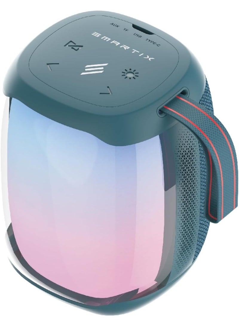 Smartix SoundPod Up Portable Bluetooth Speaker, IPX5 Water Resistant, 10 Meters Transmission, Bluetooth V5.3, Dual Pairing, RGB Light, Support SD Card, AUX, FM Radio -Blue - Image 1