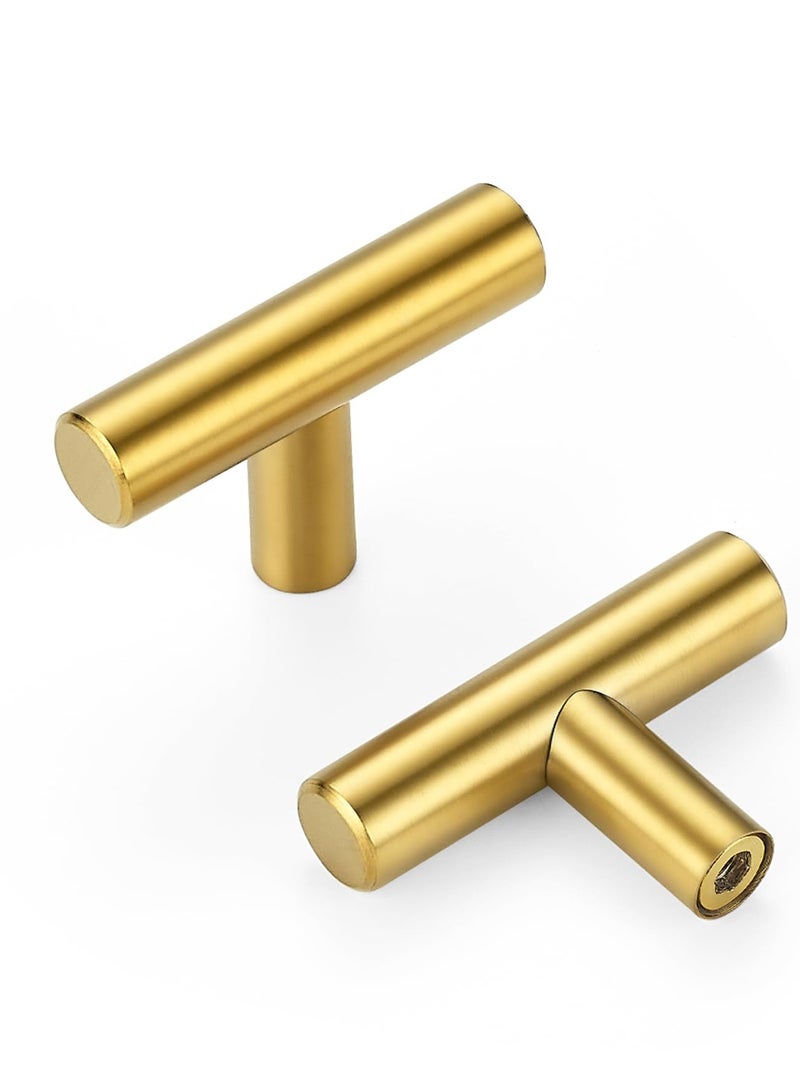 10 Pack Gold Cabinet Knobs 2 Inch - Brushed Brass Drawer Knobs Single Hole Gold T Bar Hardware Drawer Pulls for Kitchen Cabinets and Dressers - Image 1