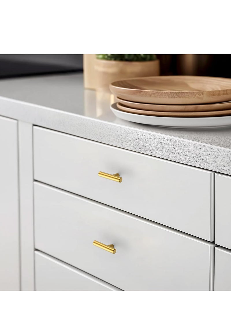 10 Pack Gold Cabinet Knobs 2 Inch - Brushed Brass Drawer Knobs Single Hole Gold T Bar Hardware Drawer Pulls for Kitchen Cabinets and Dressers - Image 4