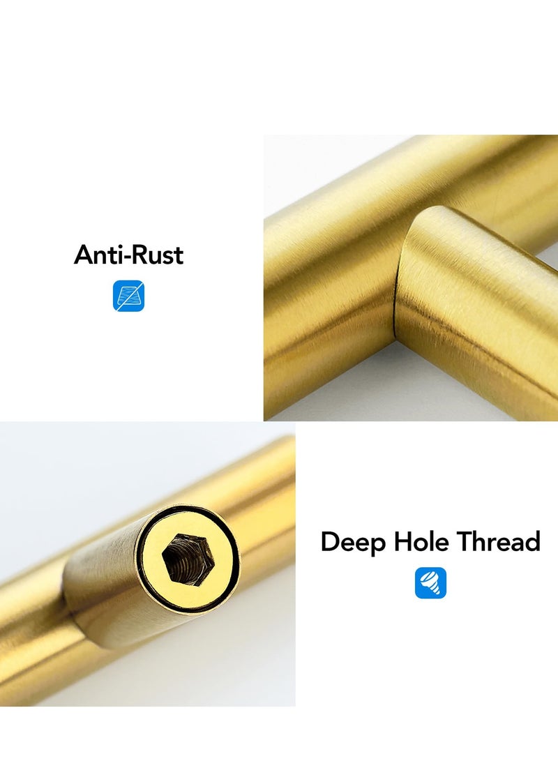 10 Pack Gold Cabinet Knobs 2 Inch - Brushed Brass Drawer Knobs Single Hole Gold T Bar Hardware Drawer Pulls for Kitchen Cabinets and Dressers - Image 3