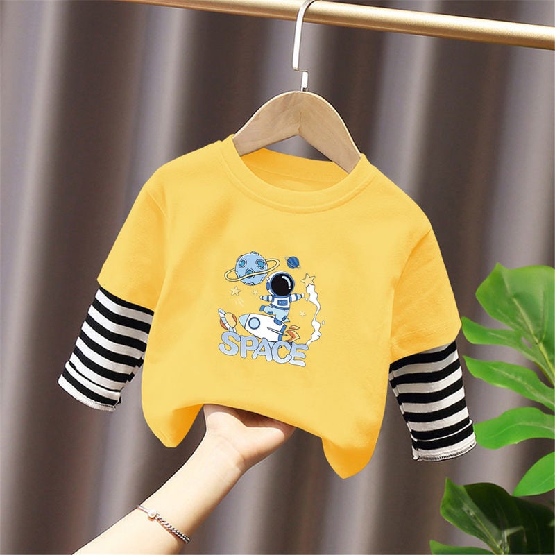 G2092# Children'S Long Sleeve T-Shirt For Boys And Girls New T-Shirt For Big Children'S Fashion Children'S Wear Fake Two-Piece Tide - Image 4
