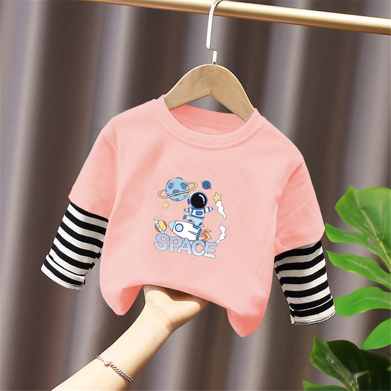 G2092# Children'S Long Sleeve T-Shirt For Boys And Girls New T-Shirt For Big Children'S Fashion Children'S Wear Fake Two-Piece Tide - Image 3