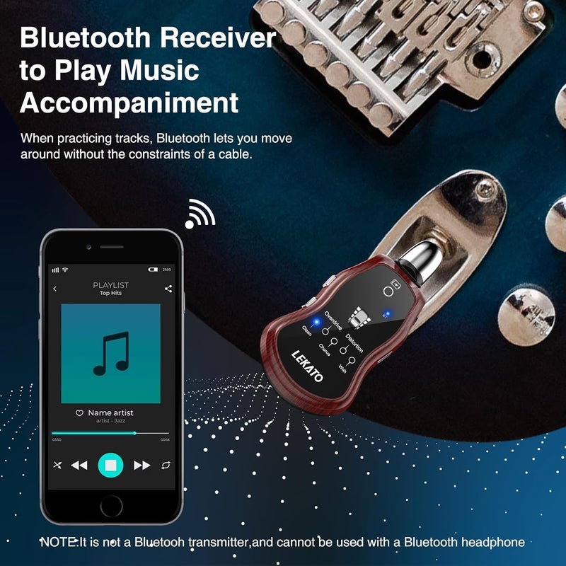 LEKATO Guitar Headphone Amp,Micro Electric Guitar Headphone Amp for Electric Guitar&Bass Rechargeable Bass Headphone Amplifier for Practice with 5 Effects(Clean Chorus Overdrive Distortion and Wah) - Image 4