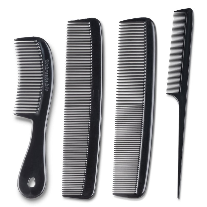 Mars Wellness 4 Piece Professional Comb Set Black - USA MADE - Fine Pro Tail Combs, Dresser Hair Comb Styling Comb - Premium Grade for Men and Women - Parting Teasing and Styling - Image 1