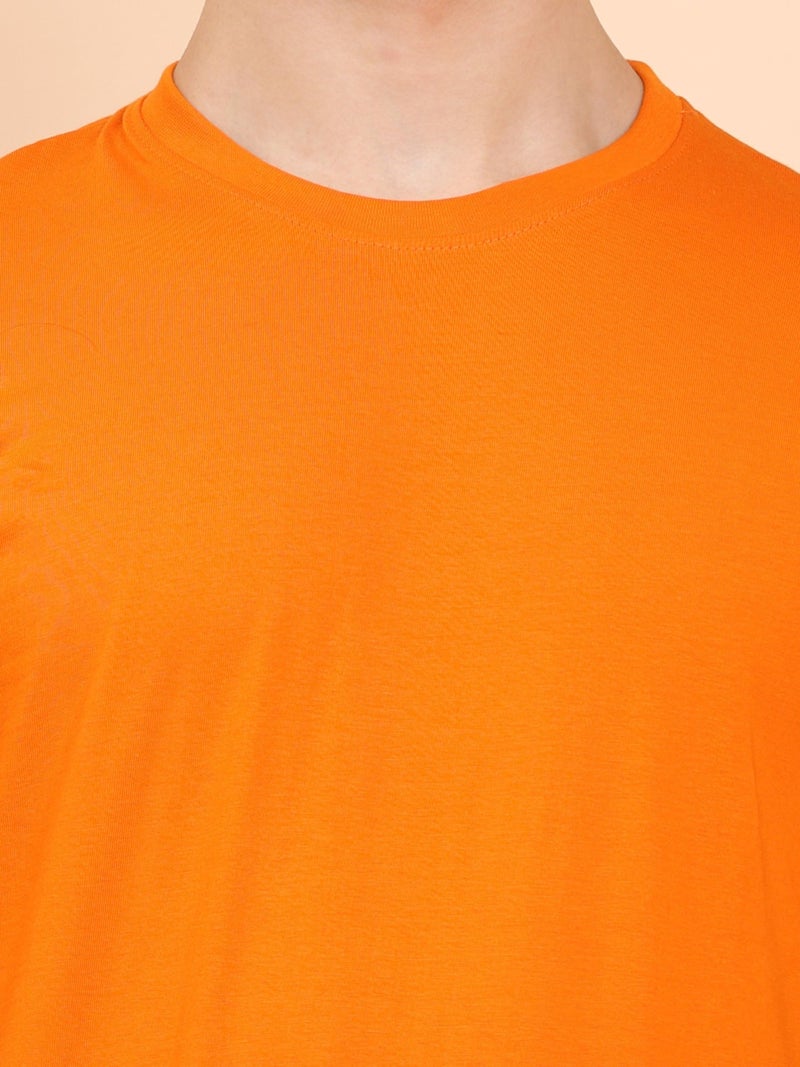 ENCIGER® Men's Regular Fit Plain T-Shirt | Soft Cotton Crew Neck Casual T-Shirt for Men | Half Sleeve Solid Tee (Orange, Small) - Image 2