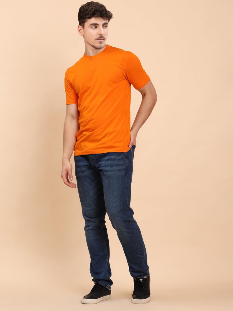 ENCIGER® Men's Regular Fit Plain T-Shirt | Soft Cotton Crew Neck Casual T-Shirt for Men | Half Sleeve Solid Tee (Orange, Small) - Image 3