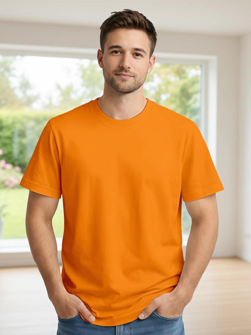 ENCIGER® Men's Regular Fit Plain T-Shirt | Soft Cotton Crew Neck Casual T-Shirt for Men | Half Sleeve Solid Tee (Orange, Small) - Image 5