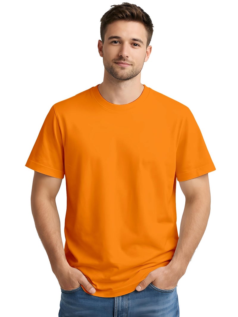 ENCIGER® Men's Regular Fit Plain T-Shirt | Soft Cotton Crew Neck Casual T-Shirt for Men | Half Sleeve Solid Tee (Orange, Small) - Image 1