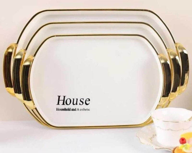 Melamine Serving Tray Set 3 Pieces With Gold Oval - Image 2