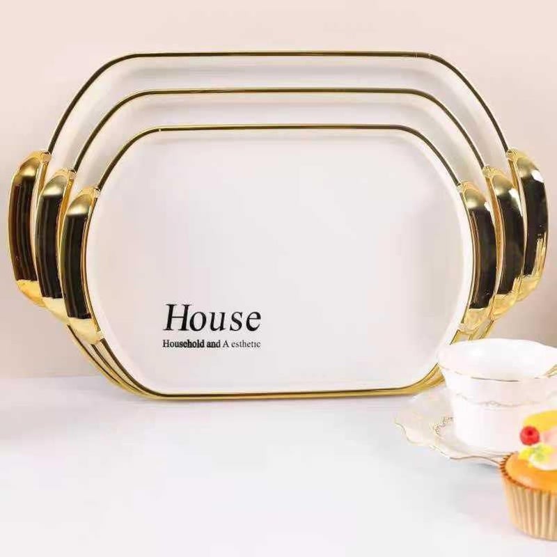 Melamine Serving Tray Set 3 Pieces With Gold Oval - Image 1