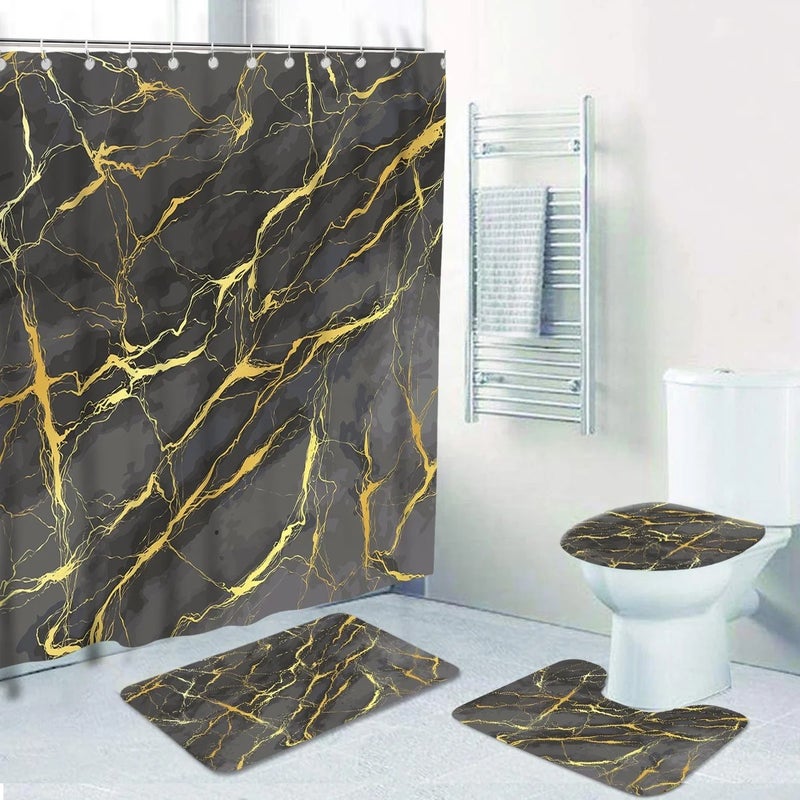 Y&D CF  Cheap  Print Design 4PCS Marble Shower Curtain Set Waterproof Polyester Bathroom Curtains with Bath Rugs Mats - Image 5