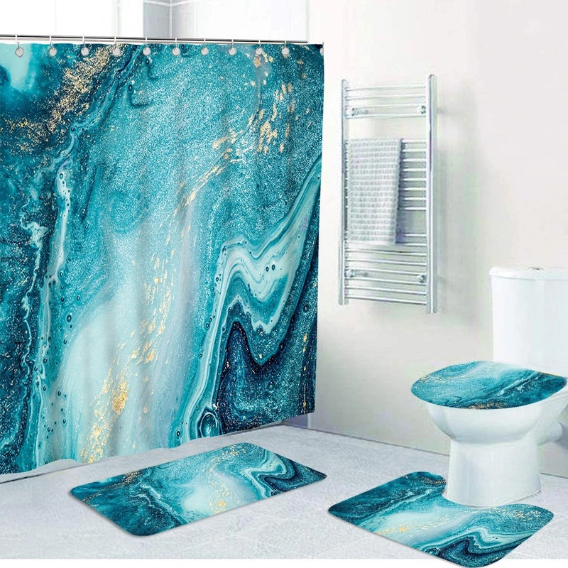 Y&D CF  Cheap  Print Design 4PCS Marble Shower Curtain Set Waterproof Polyester Bathroom Curtains with Bath Rugs Mats - Image 1