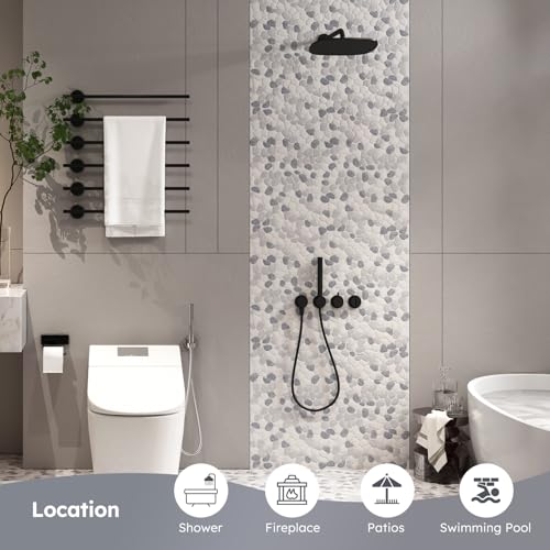 Diflart Pebble Tile for Shower Floor, Gray and White Oval, 5 Sheets, Pebble Backsplash for Kitchen Bathroom Wall and Floor Tile - Image 2