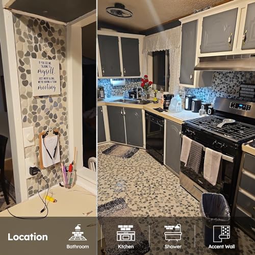 Diflart Pebble Tile for Shower Floor, Gray and White Oval, 5 Sheets, Pebble Backsplash for Kitchen Bathroom Wall and Floor Tile - Image 5
