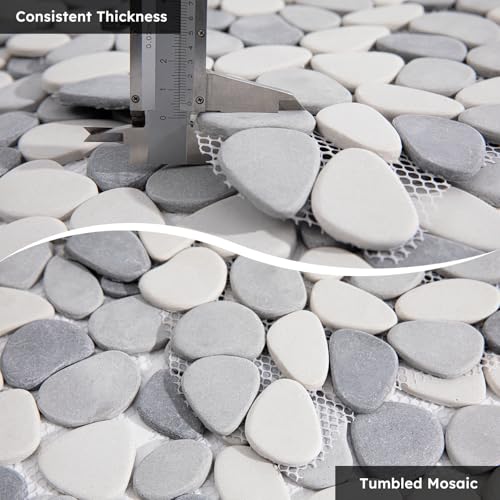 Diflart Pebble Tile for Shower Floor, Gray and White Oval, 5 Sheets, Pebble Backsplash for Kitchen Bathroom Wall and Floor Tile - Image 4