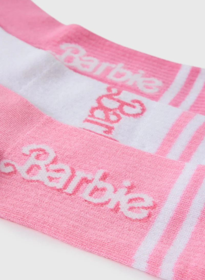 Matalan 3 Pack Pink Barbie Sports Crew Socks