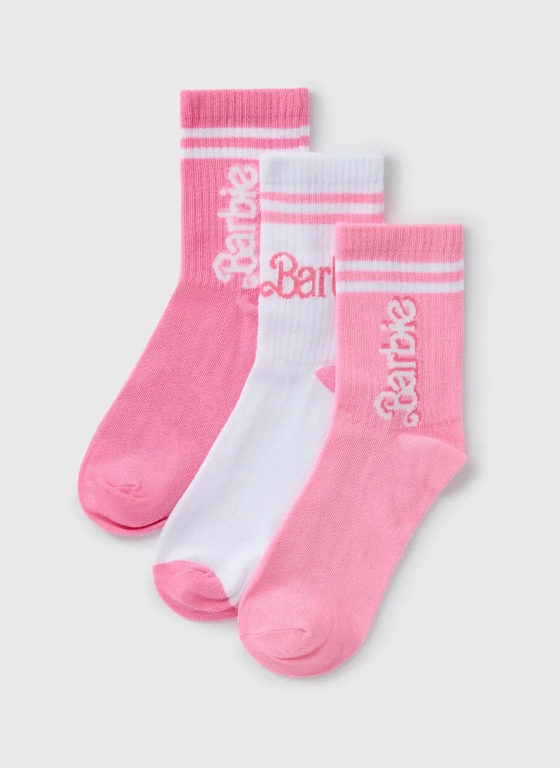 Matalan 3 Pack Pink Barbie Sports Crew Socks