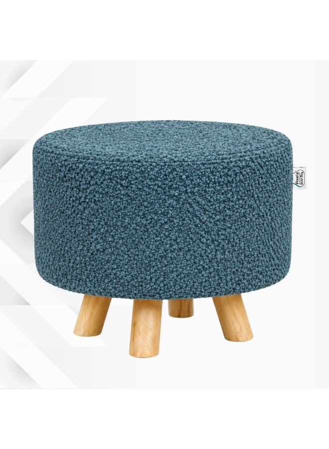 PixelsBeanBag Wide round ottoman in boucle fabric from PixelsBeanBag with wooden legs, for the living room and bedroom, vanity chair - Image 2