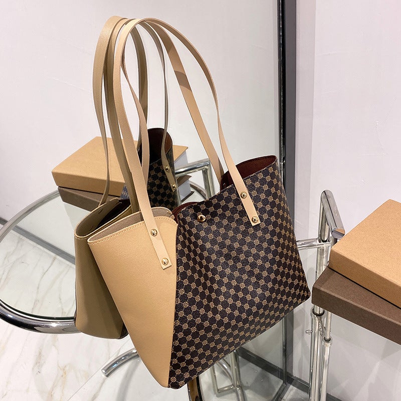 Women'S Bag Tote Bag Color-Blocking Gold Stamping Contrasting Color Handbag Shoulder Bag Shopping Bag Large Capacity Women'S Bag Dropshipping - Image 5