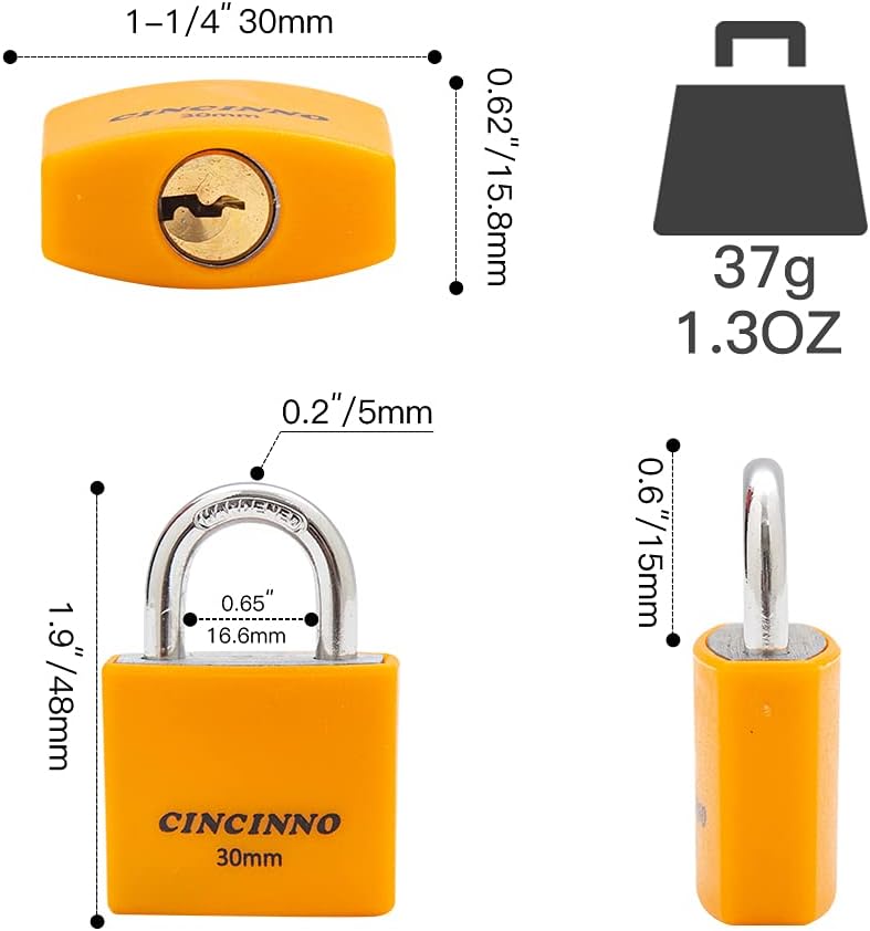 CINCINNO Set of 8 Small Locks，Covered Aluminum Keyed Alike Padlocks，30MM Weatherproof Lock with Same Key,Outdoor Padlock for Sheds, Storage Unit ，School Gym Locker, Toolbox - Image 2
