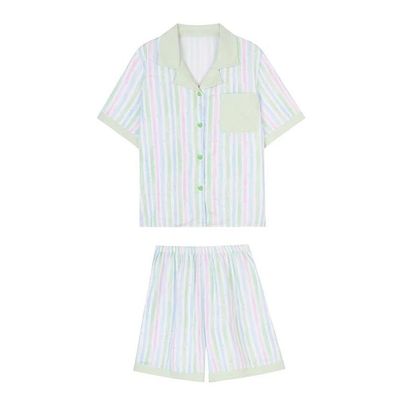 Women's Summer Short Sleeve Shorts Pajama Set, Cloud Cotton, Striped - Image 5