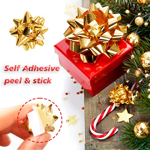 SERSEE 150pcs 1'' Mini Gift Bow, 1inch Tiny Self Adhersive Present Metallic Star Bows Stick on Red Green Gold Silver Blue Pink Holiday Party Craft Birthday Christmas Packaging Wraping Decoration (1in) - Image 5