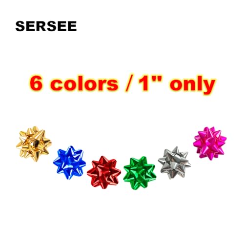 SERSEE 150pcs 1'' Mini Gift Bow, 1inch Tiny Self Adhersive Present Metallic Star Bows Stick on Red Green Gold Silver Blue Pink Holiday Party Craft Birthday Christmas Packaging Wraping Decoration (1in) - Image 2